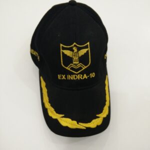 Black Military Cap with EX INDRA-10 Eagle Crest & Laurel Embroidery