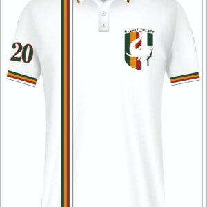 Army Polo T-Shirt White with Stripe Design and Mighty Twenty Emblem for Army Personnel