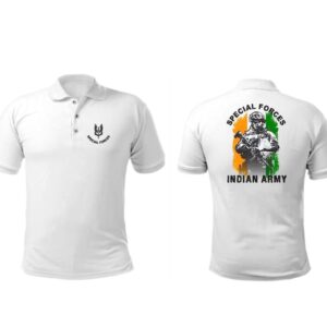 Men's Indian Army Special Forces Graphic Print Polo T-Shirt - White